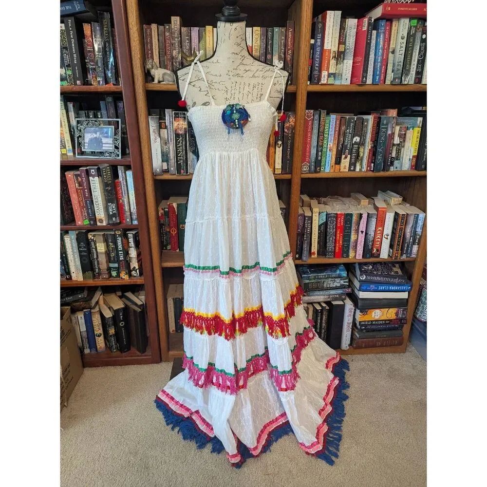 Brand New Antica Santoria Women’s XS White Tiered Maxi Dress Summer